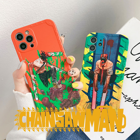 Chainsaw Man phone cases. Fits iPhone models 5-11 Pro Max. Durable design featuring Denji, the chainsaw demon hunter.