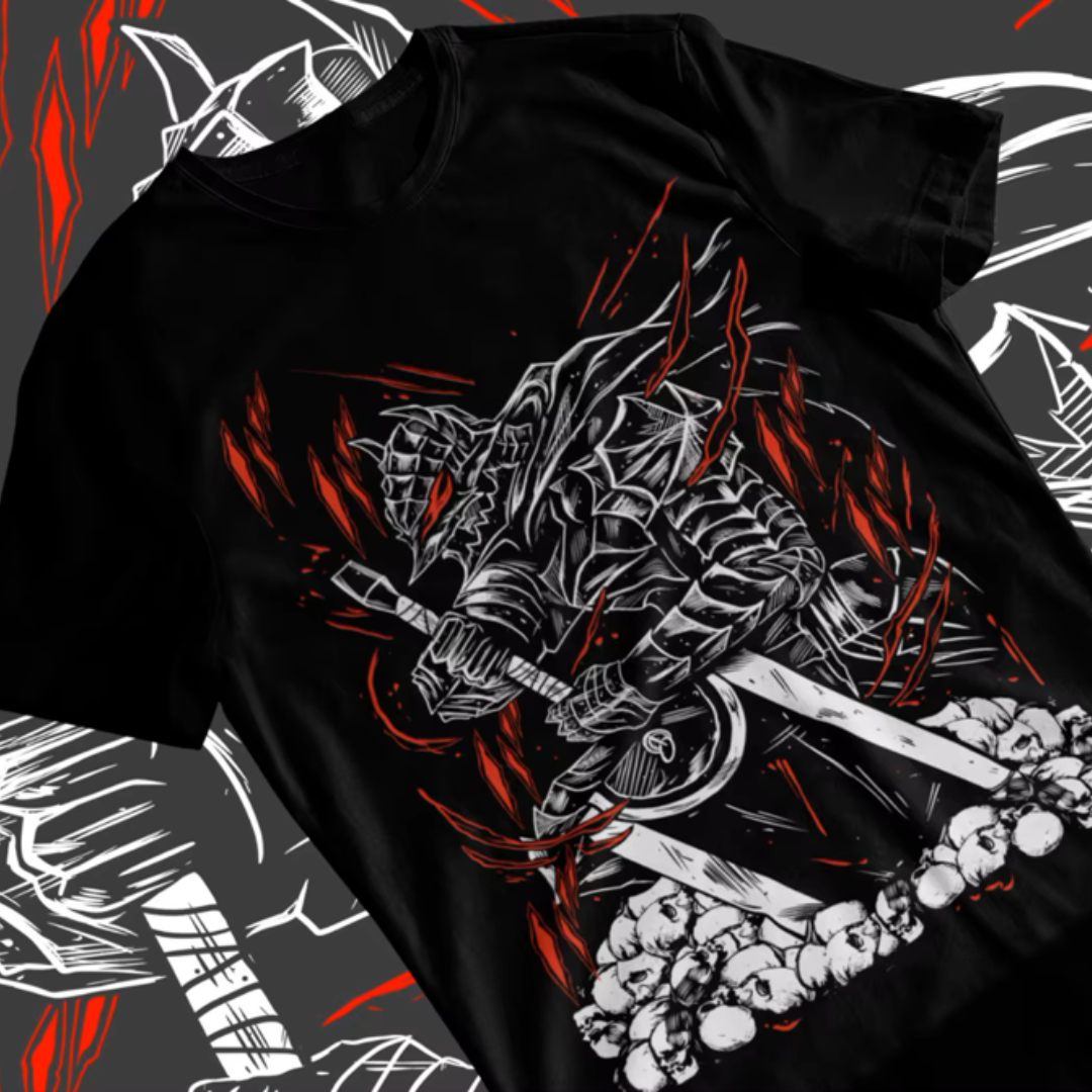 Here at Everythinganimee we have the best anime shirts in the world. Step into the dark, gritty world of Berserk with this epic Guts graphic tee. Featuring an iconic design inspired by the legendary series, this shirt captures the essence of Guts’ relentless warrior spirit. With premium fabric and a bold, striking print,