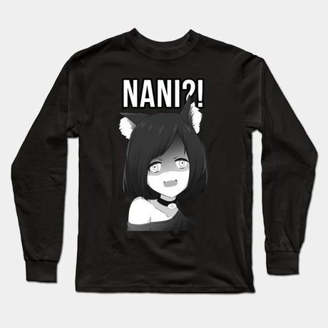 Show your love for Memes with our Whiskered Surprise 'Nani' Long Sleeve Tee | Here at Everythinganimee we have the worlds best anime merch | Free Global Shipping