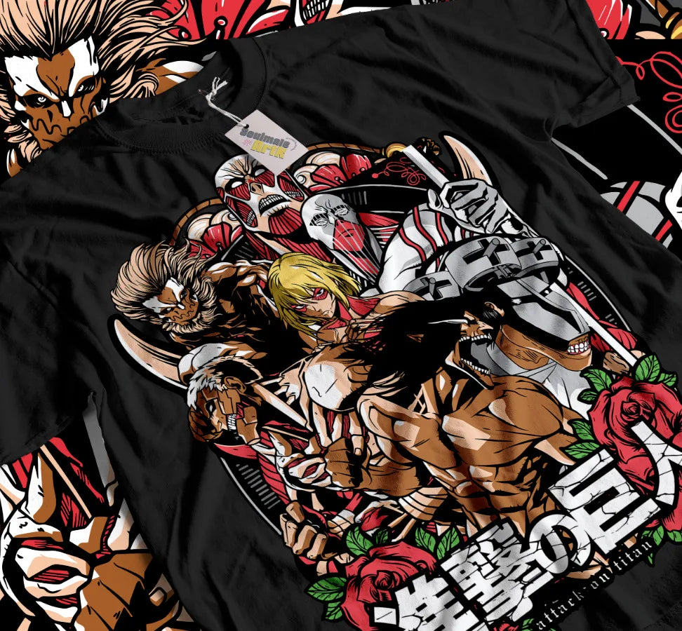This tee features a powerful assembly of the most iconic Titan warriors. If you are looking for more Attack on Titan Merch, We have it all! | Check out all our Anime Merch now!