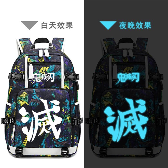 Demon Slayer: Kimetsu no Yaiba Women Backpack Anime Bookbag Nylon School Bags Large Travel Backpack Unisex Laptop Backpack, everythinganimee