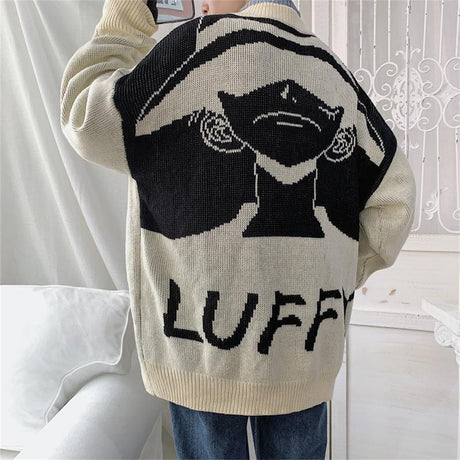 Stay warm this winter with our One Piece Luffy Inspired Knit Cardigan | Here at Everythinganimee we have the worlds best anime merch | Free Global Shipping