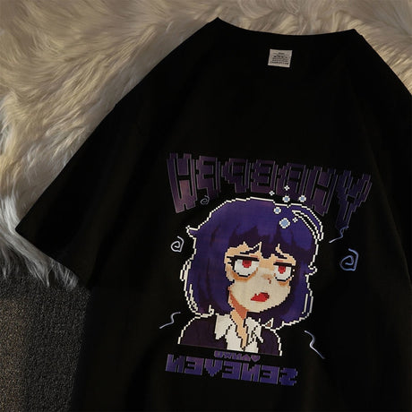 hcnone Pixel Art Oversized Tee, Oversized T-Shirt Women Anime Cartoon Retro Print Kawaii Aesthetic Harajuku Short Sleeve Goth Punk Y2k Tops Tees Female Clothing, everythinganimee
