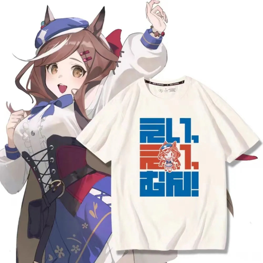 This shirt embodies the spirit of adventure in the world of Uma Musume. If you are looking for more Uma Musume  Merch, We have it all! | Check out all our Anime Merch now!