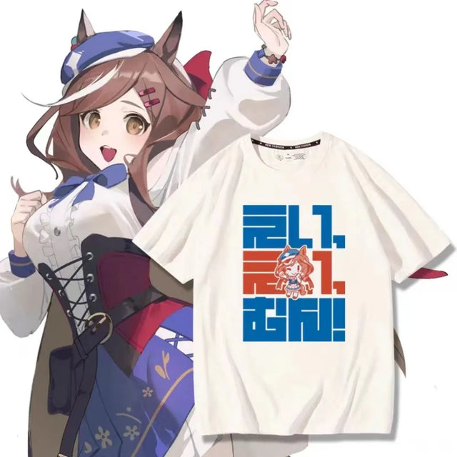 This shirt embodies the spirit of adventure in the world of Uma Musume. If you are looking for more Uma Musume  Merch, We have it all! | Check out all our Anime Merch now!