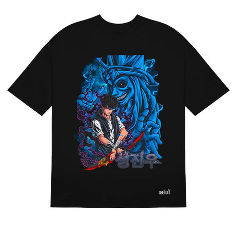 Here at Everythinganimee we have the best anime shirts in the world.
Step into the shadows with the Sung Jin-Woo Solo Leveling Tee. This bold design brings to life the unstoppable hunter from the hit series Solo Leveling in stunning detail.