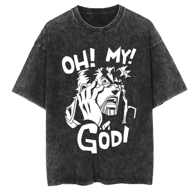 Here at Everythinganimee we have the best anime shirts in the world. Express your love for JoJo's Bizarre Adventure with this iconic "Oh My God" Tee.