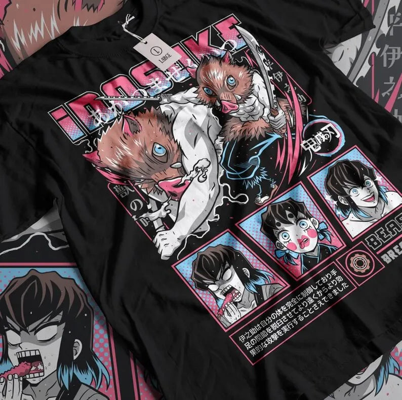 Here at Everythinganimee we have the best anime shirts in the world. 
Show off your wild side with this Inosuke Hashibira tee.