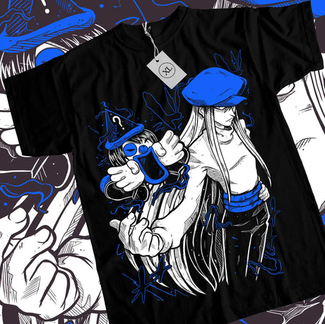 Here at Everythinganimee we have the best anime shirts in the world. 
Show your love for Hunter x Hunter with this bold Kite tee! Featuring the enigmatic Kite and his iconic weapon, this design captures the mystery and strength of the character.