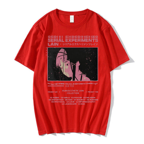This tee captures the magic of Lain's. If you're looking for more  Serial Experiments merch, we have it all! Check out our anime merch now—free shipping!