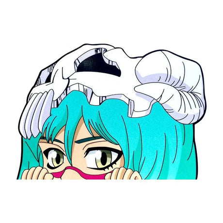 Here at Everythinganimee we only have the best shirts in the world! Add a splash of fierce yet adorable energy to your collection with this Nel Tu sticker, capturing the beloved Espada from Bleach in her playful form. Featuring Nel's iconic turquoise hair and her signature hollow mask, this sticker perfectly embodies her quirky and endearing personality.
