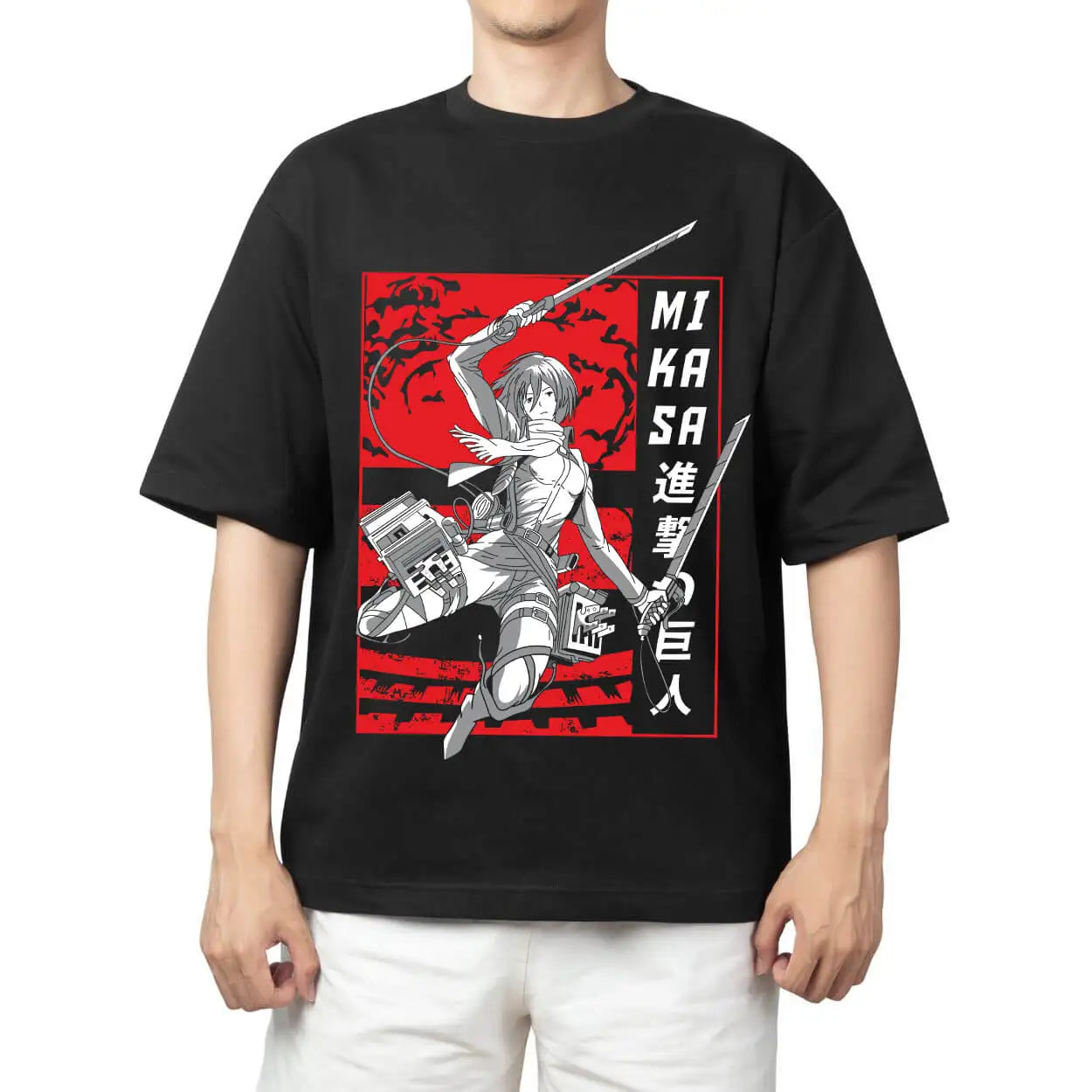 Here at Everythinganimee we only have the best shirts in the world! Embrace the strength and resilience of Mikasa Ackerman with this powerful tee inspired by Attack on Titan. The intense red and black design highlights Mikasa in action, wielding her dual blades, ready to take down any threat.