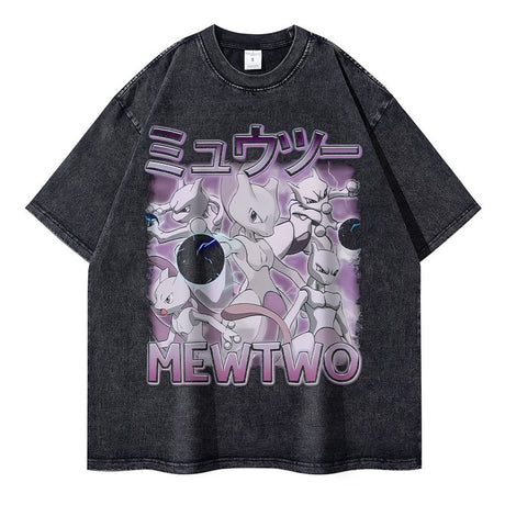 Pokemon Greninja T Shirts Vintage Washed Anime Pokemon T-shirt Retro Streetwear Manga Mewtwo Eevee Snorlax Squirtle Gengar Tops Tees Men, everythinganimee