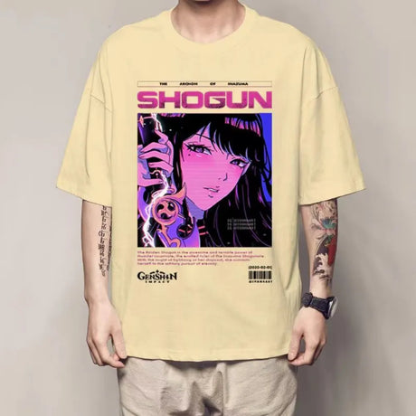 This tee, featuring the formidable Raiden Shogun from the popular game Genshin Impact. If you are looking for more Genshin Impact Merch, We have it all! | Check out all our Anime Merch now!