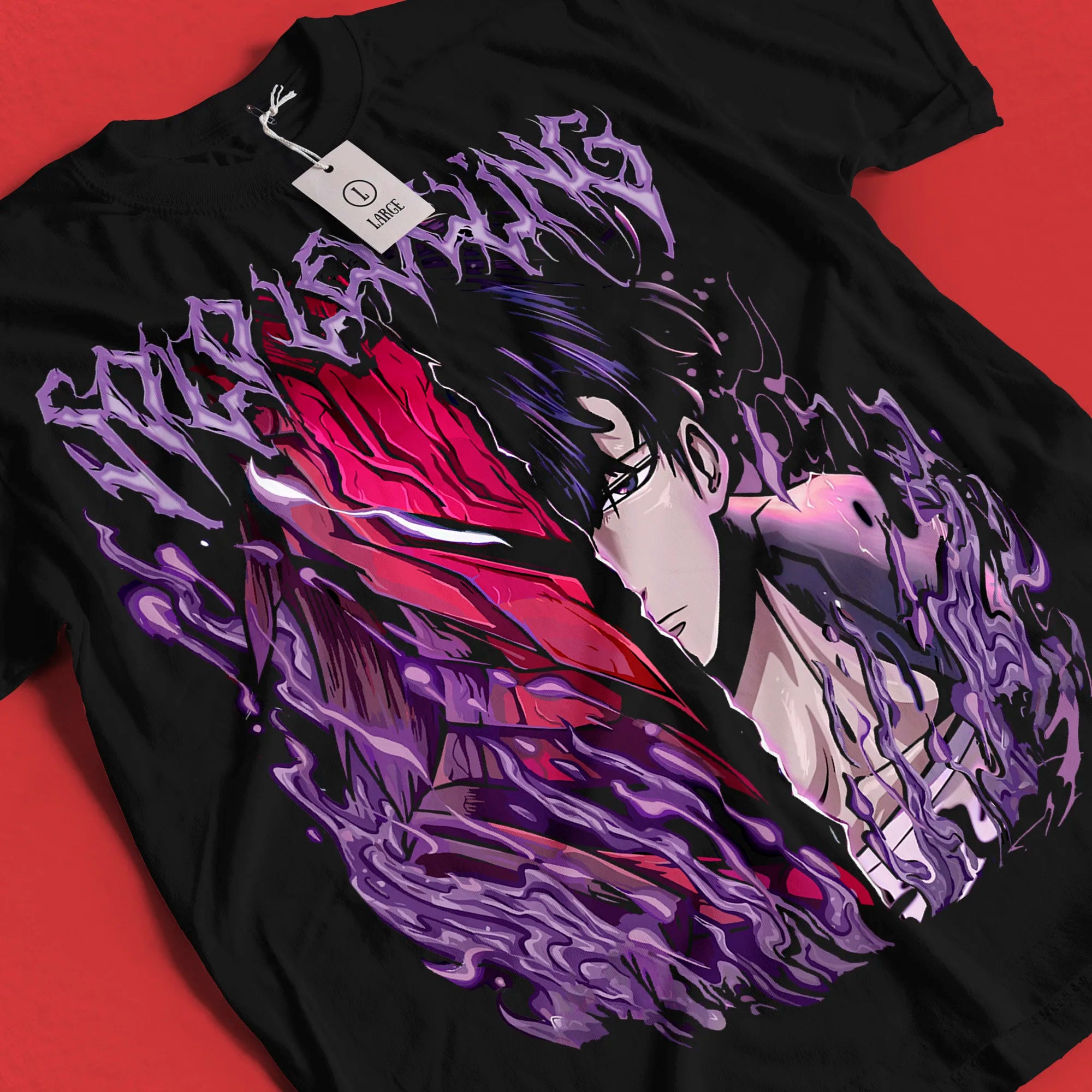 This tee captures the magic of Sung Jin-Woo. If you're looking for more Solo Leveling merch, we have it all! Check out our anime merch now—free shipping!