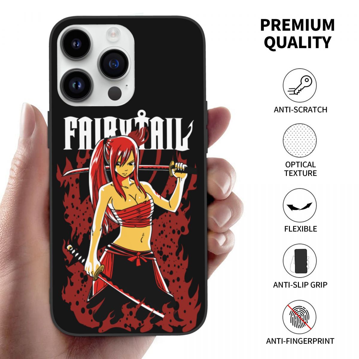 This phone case captures the magic of Erza. If you're looking for more Fairy Tail merch, we have it all! Check out our anime merch now—free shipping!
