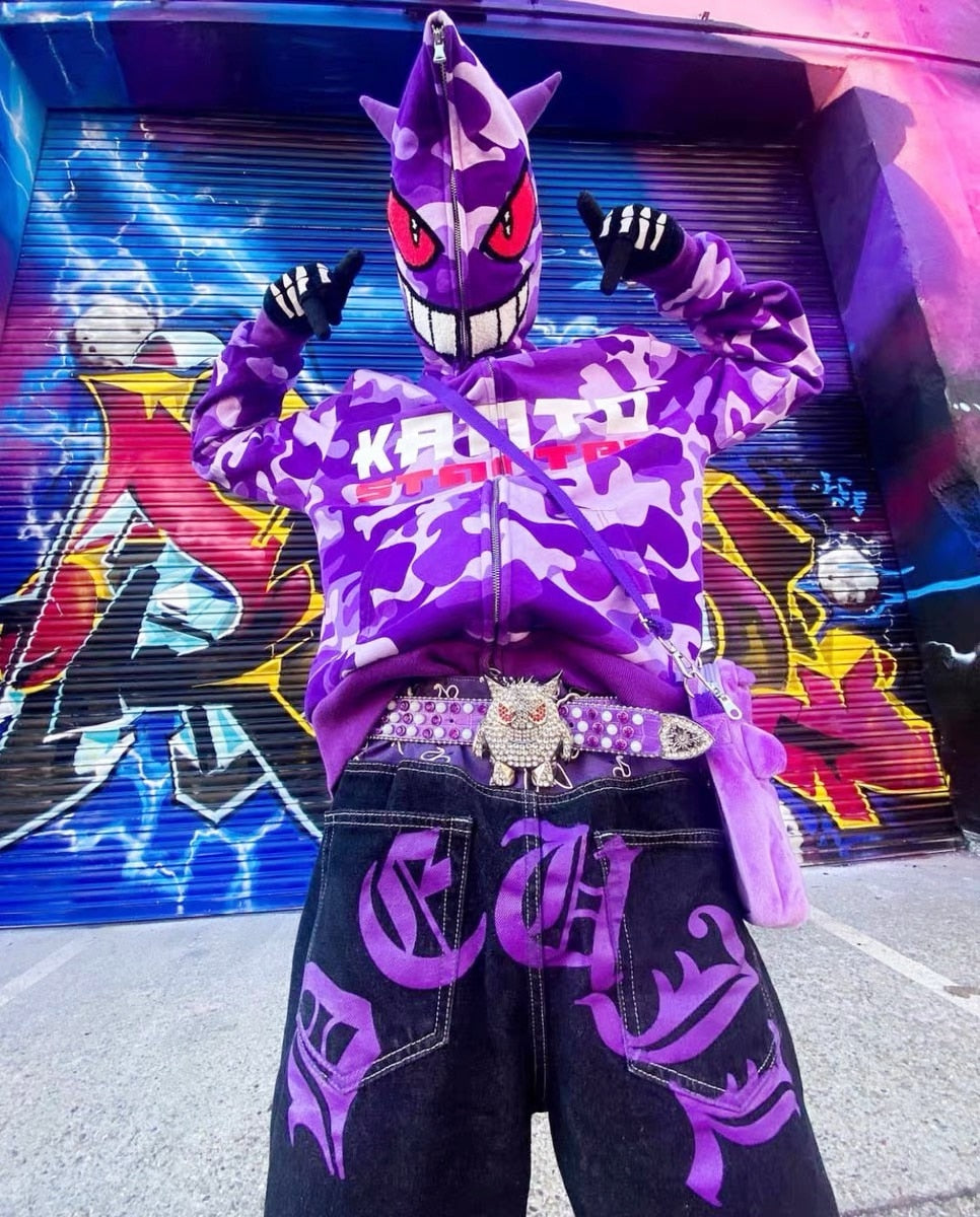 Pokemen Gengar Men Sweatshirt Y2k Demon Letter Print Hoodie Vintage Oversized Zipper Jacket High Quality Harajuku Hoodies Women, everythinganimee