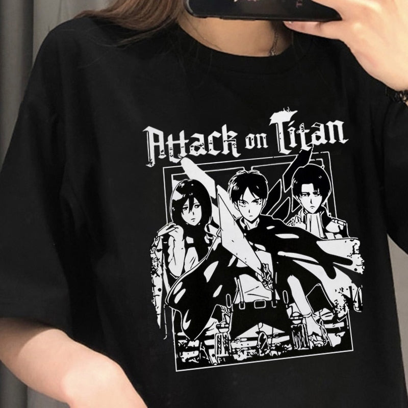 This shirts captures the magic of AOT Trio Tee. If you're looking for more Attack on Titan merch, we have it all! Check out our anime merch now—free shipping!