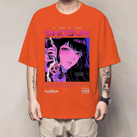 This tee, featuring the formidable Raiden Shogun from the popular game Genshin Impact. If you are looking for more Genshin Impact Merch, We have it all! | Check out all our Anime Merch now!