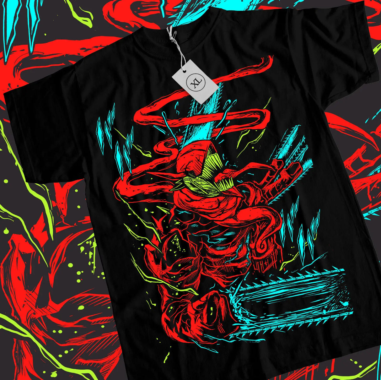 Here at Everythinganimee we have the best anime shirts in the world. 
Dive into the chaotic world of Chainsaw Man with this electrifying Pochita Tee.