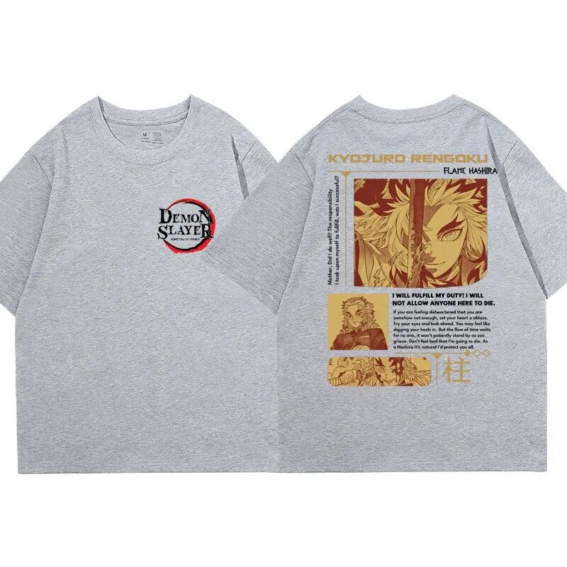 This shirt captures the magic of Kyojuro Rengoku. If you're looking for more Demon Slayer merch, we have it all! Check out our anime merch now—free shipping!