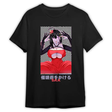 Here at Everythinganimee we have the best anime shirts in the world.
Unlock the mesmerizing world of Saa Hypnotize with this striking tee. Featuring the captivating Saa in a bold and hypnotic design, this shirt effortlessly blends anime aesthetics with intense visual appeal.