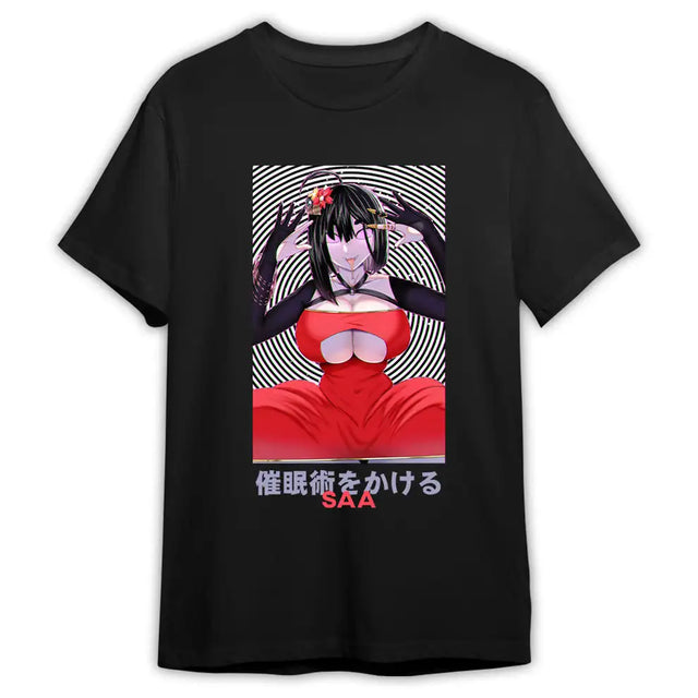 Here at Everythinganimee we have the best anime shirts in the world.
Unlock the mesmerizing world of Saa Hypnotize with this striking tee. Featuring the captivating Saa in a bold and hypnotic design, this shirt effortlessly blends anime aesthetics with intense visual appeal.