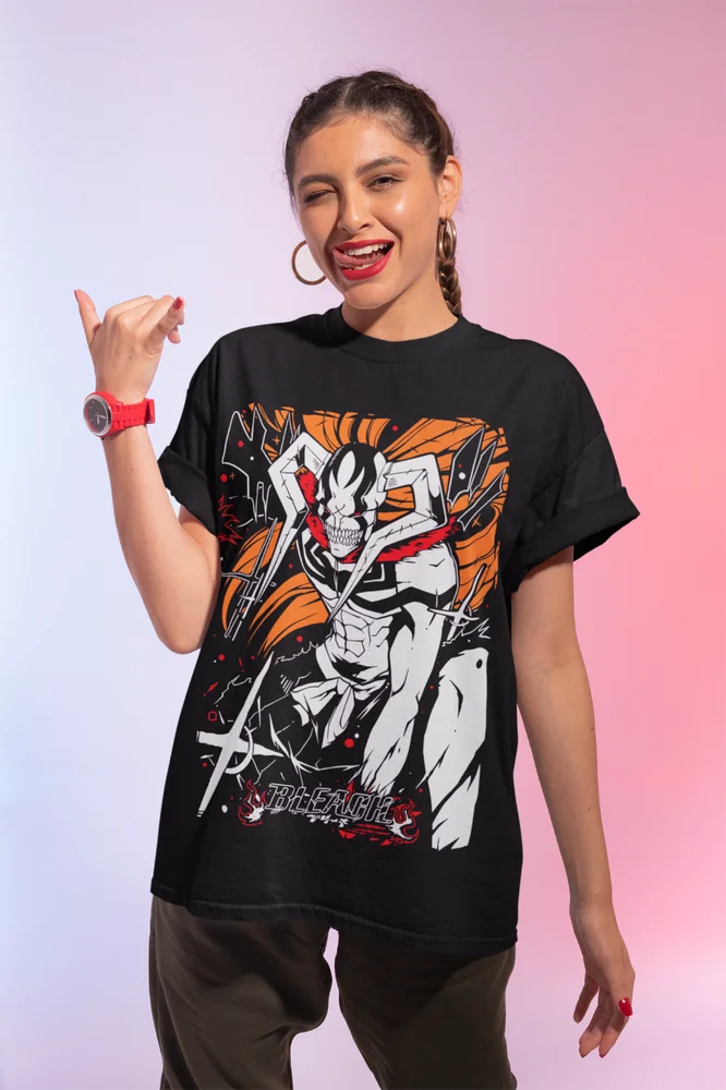 This tee captures the magic of Ichigo Vasto Lord. If you're looking for more Bleach merch, we have it all! Check out our anime merch now—free shipping!