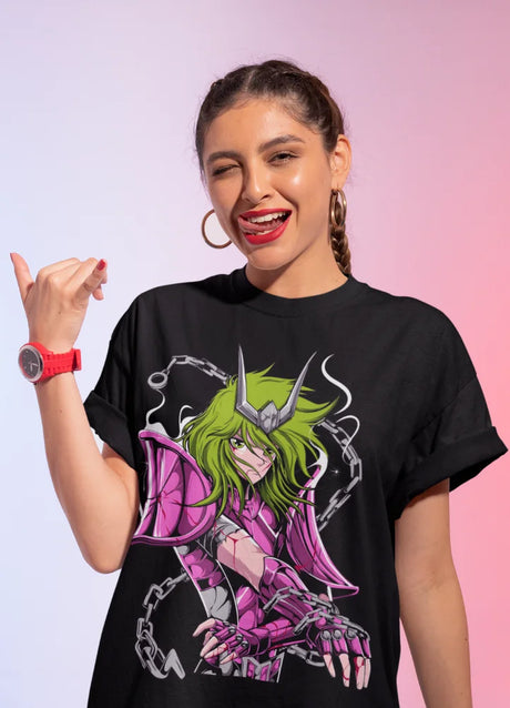Here at Everythinganimee we have the best anime shirts in the world. 
Product Description:Embrace the power of the Andromeda Saint with the Andromeda Shun Chain Attack Tee from Saint Seiya.