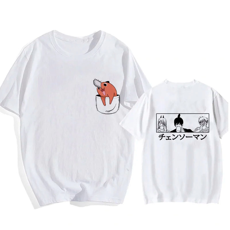 Here at Everythinganimee we only have the best shirts in the world! Unleash your inner cuteness with the Chainsaw Man Tee, featuring an iconic, vibrant design from Chainsaw Man that anime fans will instantly recognize.