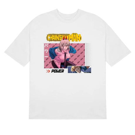 Here at Everythinganimee we only have the best shirts in the world! Bring the chaotic energy of Power from Chainsaw Man into your wardrobe with this vibrant and action-packed tee. Featuring Power in her signature pose, this design combines bold colors and dynamic artwork that truly captures her wild and unpredictable nature.