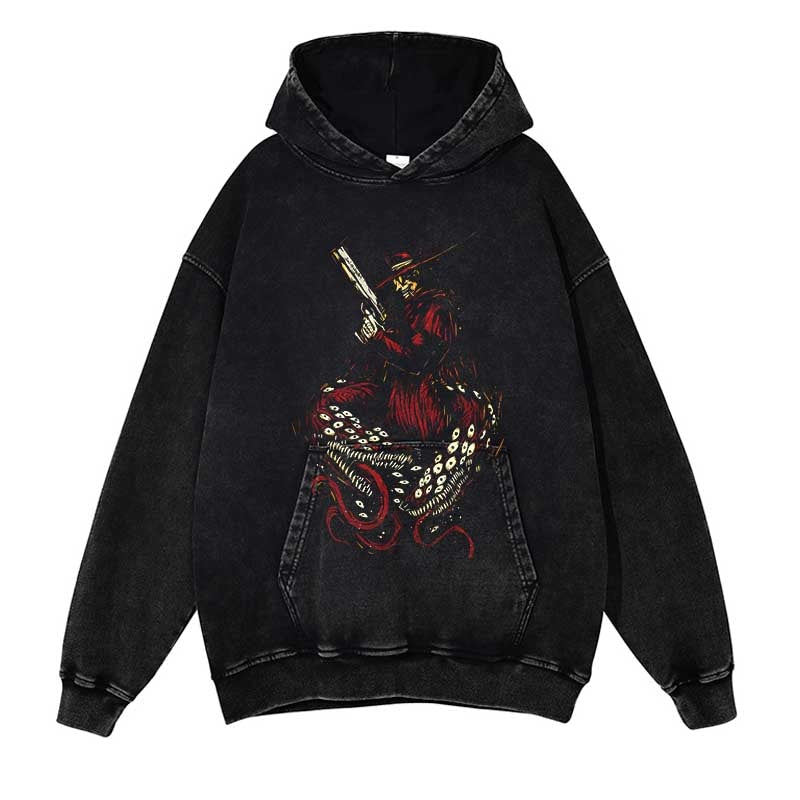 Hellsing Washed Black Streetwear Cotton Vintage Hoodie