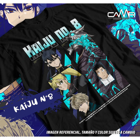 Here at Everythinganimee we only have the best shirts in the world! Enter the battlefield with the Kaiju No. 8 Elite Squad Tee, featuring Kafka Hibino, Soshiro Hoshina, Mina Ashiro, Kikoru Shinomiya, and Reno Ichikawa. This dynamic design captures the fierce determination of the Defense Force’s finest as they stand against the monstrous threat of Kaiju.