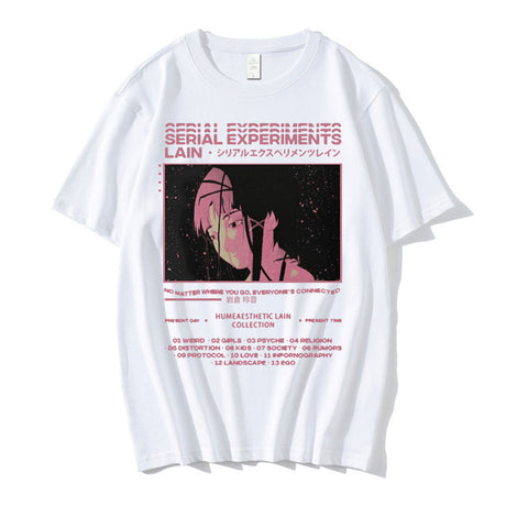 This tee captures the magic of Lain's. If you're looking for more  Serial Experiments merch, we have it all! Check out our anime merch now—free shipping!
