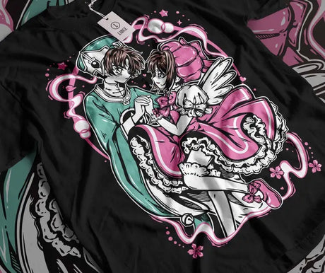 Here at Everythinganimee we only have the best shirts in the world! Step into the magical world of Cardcaptor Sakura with this enchanting Sakura & Shaoran Tee, capturing the sweet and iconic moment between two beloved characters. Designed for fans who cherish the heartwarming bond and whimsical style of the series,