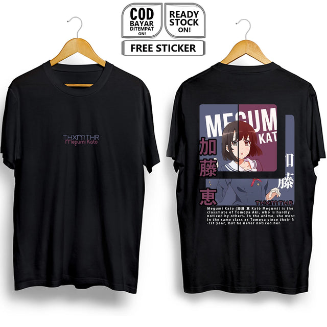 Here at Everythinganimee we have the best anime shirts in the world.
Celebrate the quiet charm of Megumi Kato from Saekano with this stylish tee. Featuring a sleek and minimalist front design with Megumi’s name and a bold graphic on the back, this shirt perfectly captures her understated beauty.