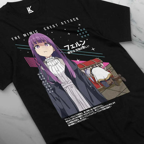 This tee captures the magic of Frieren. If you're looking for more Frieren Mimic Chest merch, we have it all! Check out our anime merch now—free shipping!