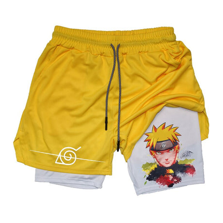 Naruto Anime 2 in 1 Gym Workout Compression Shorts for Men Athletic Performance Shorts with Pockets Quick Dry Running Jogging Fitness, everythinganimee