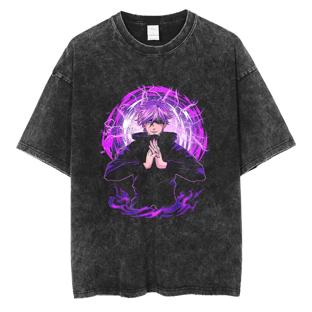 Anime Jujutsu Kaisen Washed Black Tshirt Men Streetwear Hip Hop Graphic T-Shirts Harajuku Summer Casual 100% Cotton Tops Tees, everythinganimee
