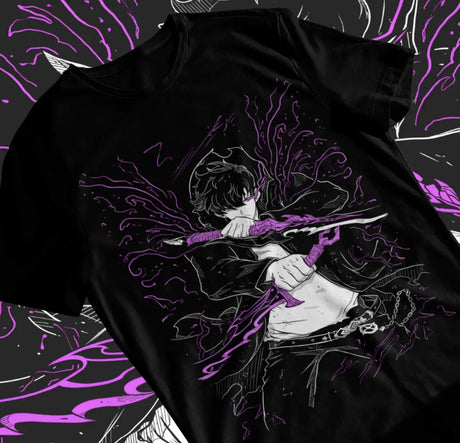 This shirt captures the magic of Sung Jinwoo. If you're looking for more Solo Leveling merch, we have it all! Check out our anime merch now—free shipping!