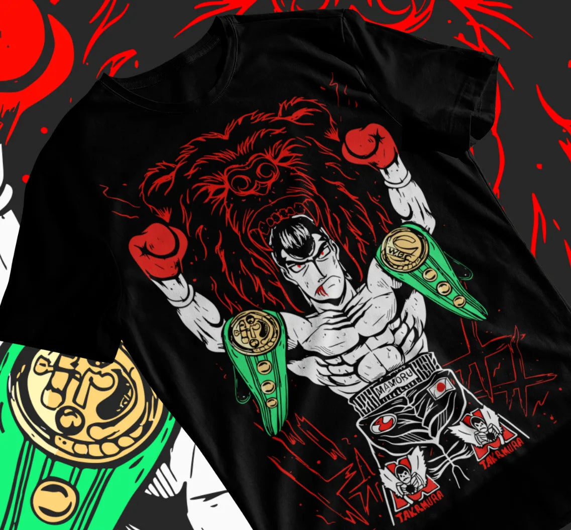 Here at Everythinganimee we have the best anime shirts in the world. Embrace the intensity of Hajime No Ippo with this bold Takemura Champion Tee.