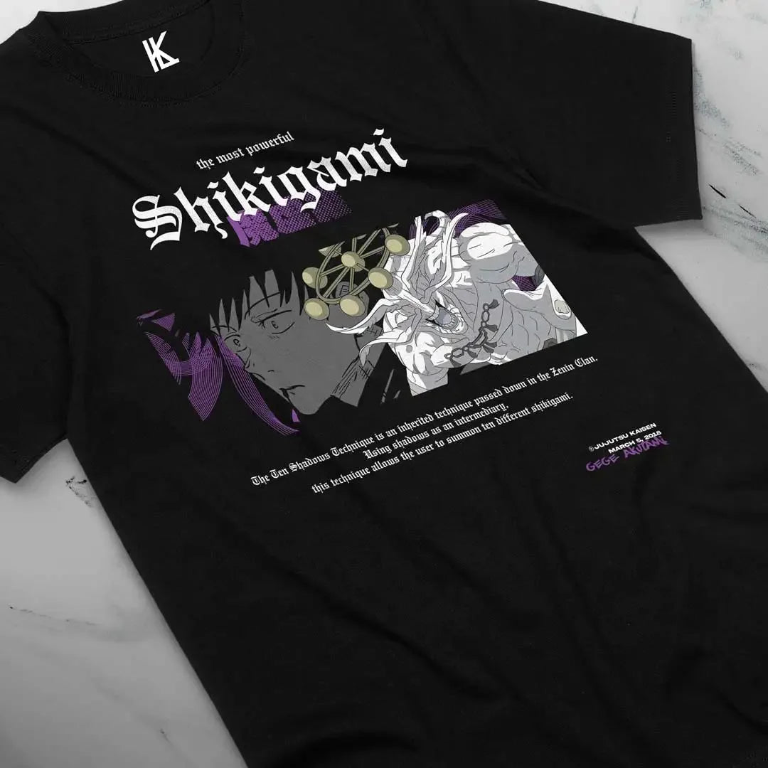 Immerse yourself in this striking Shikigami Tee, perfect for anime fans. Looking for more Jujutsu Kaisen merch? Explore our full collection of anime merch now!