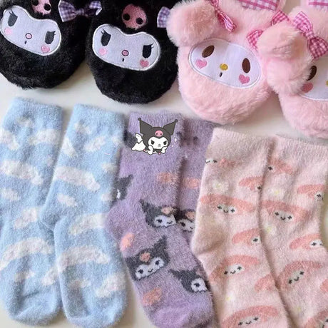 Snuggle up with our awesome new cute  Snuggle Paws Collection - Kawaii Sanrio Plush Socks Trio | Here at Everythinganimee we have the worlds best anime merch | Free Global Shipping