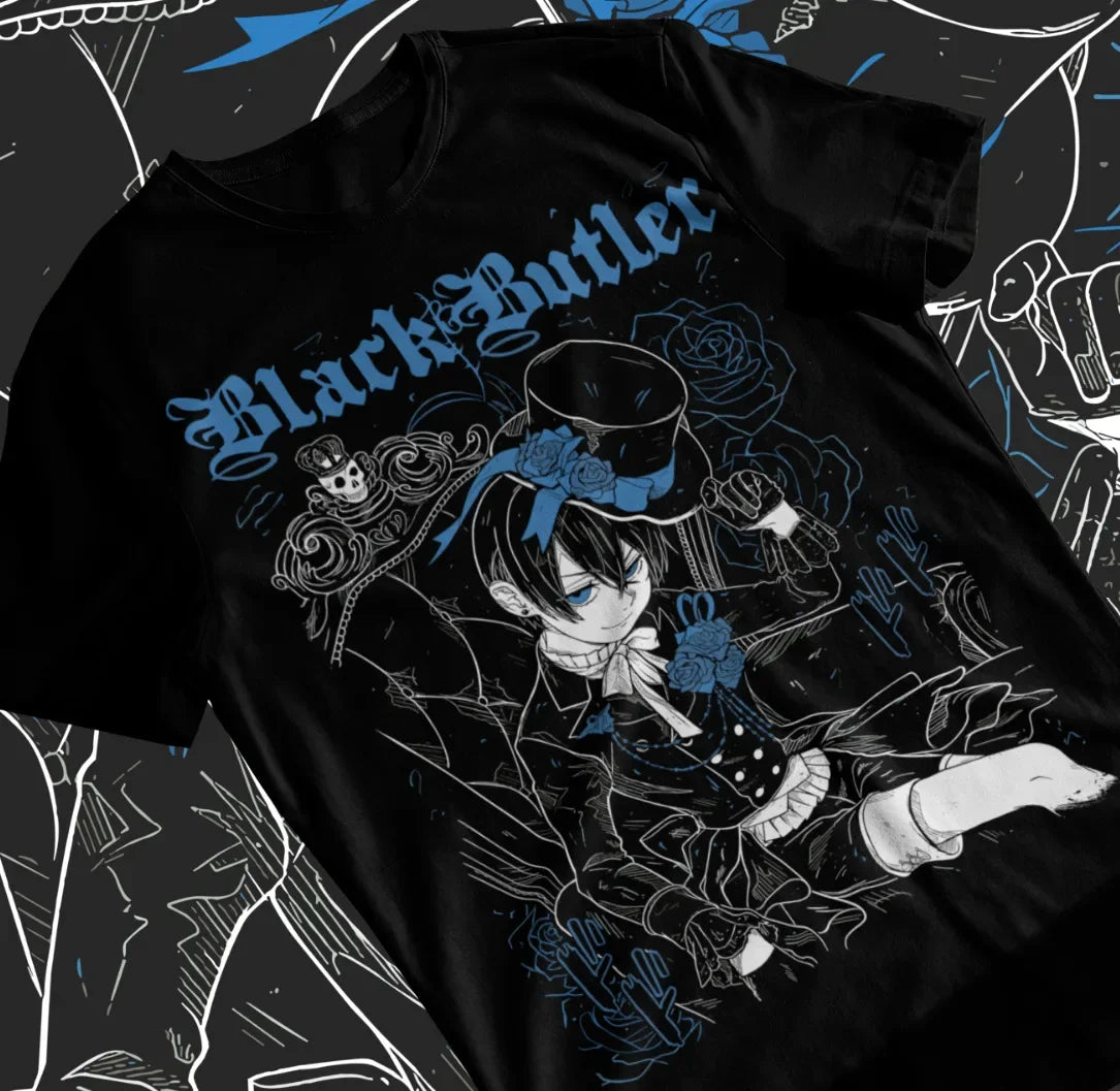 Here at Everythinganimee we have only the best anime merch! Free Global Shipping.
Step into the mysterious world of Black Butler with this striking T-shirt featuring the enigmatic Ciel Phantomhive.