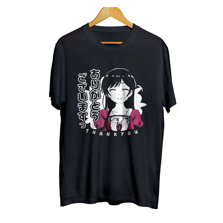 Here at Everythinganimee we have the best anime shirts in the world.
Express your gratitude in style with this adorable Chizuru Mizuhara tee. Featuring her iconic, heartwarming smile and the phrase "Thank You" in both English and Japanese, this shirt is a charming addition to any anime fan's wardrobe.