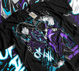 Here at Everythinganimee we only have the best shirts in the world! Dive into the world of Solo Leveling with this electrifying Jin Woo shirt, capturing the essence of the Shadow Monarch himself. The shirt features a stunning design with Jin Woo in his most iconic poses, surrounded by dynamic blue and purple energy bursts that showcase his power and relentless spirit.