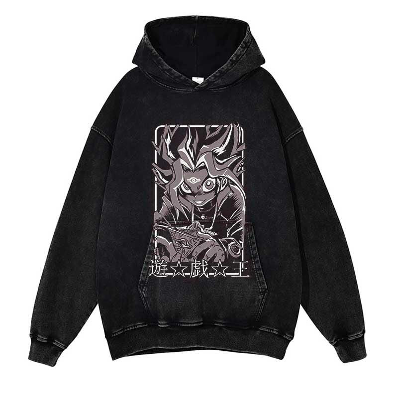 YU-GI-OH! Washed Black Streetwear Cotton Vintage Hoodie