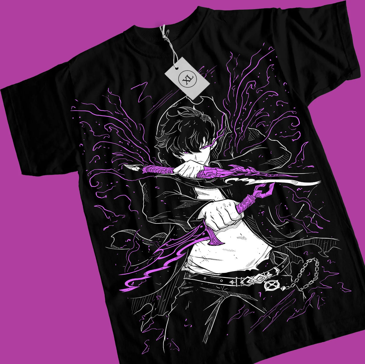 Here at Everythinganimee we have the best anime shirts in the world.
Harness the unstoppable power of Sung Jinwoo with the Shadow Blades Jinwoo Tee.