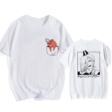 Here at Everythinganimee we only have the best shirts in the world! Unleash your inner cuteness with the Chainsaw Man Tee, featuring an iconic, vibrant design from Chainsaw Man that anime fans will instantly recognize.