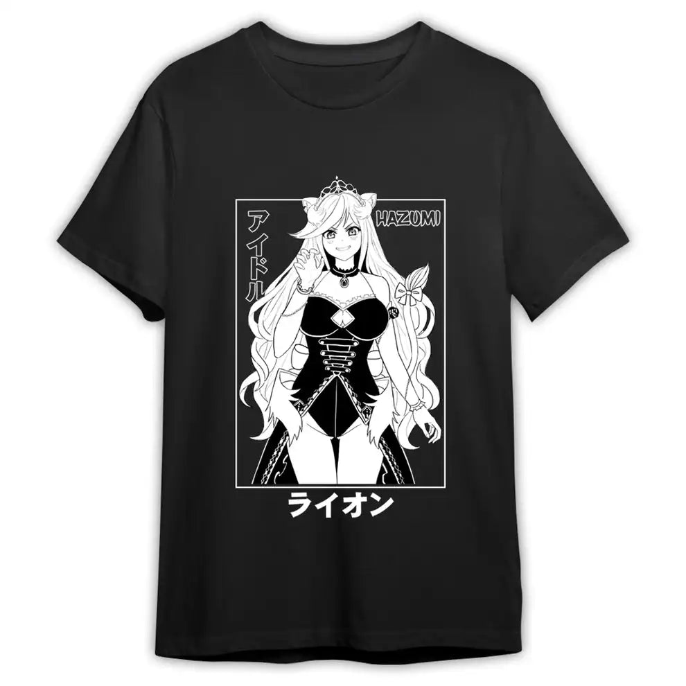 Here at Everythinganimee we have the best anime shirts in the world.
Step into the world of Hazumi with this striking tee that captures the elegance and charisma of your favorite character. Featuring detailed line art of Hazumi in her idol form, this shirt showcases her confident pose.